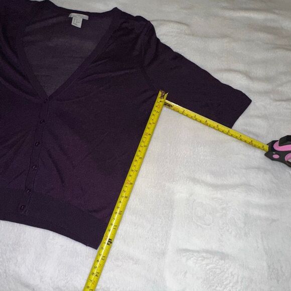 H&M Women’s Small Dark Plum Purple V Neck Elbow Length Sleeve Cardigan EUC - Picture 8 of 8